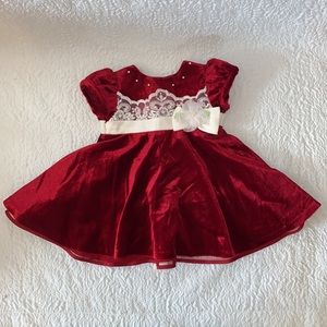 Bonnie Baby Velvet Lace Pearl Detail Dress